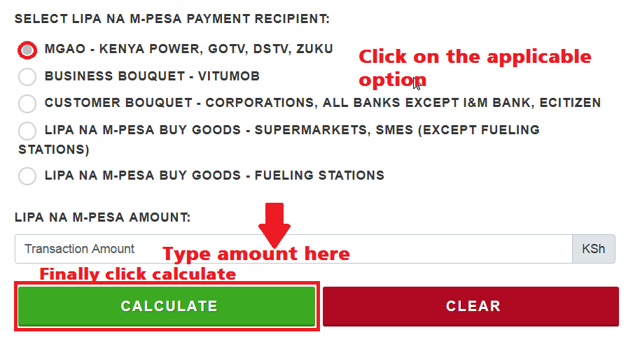 mpesa paybill charges calculator